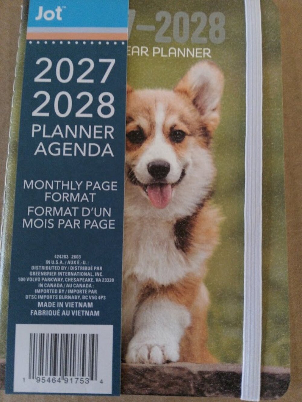 Two (2) Year - 2027-2028, Jot Pocket Calendar, Puppy